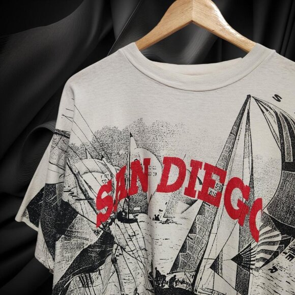 Vintage 1994 San Diego Sailing Boats All Over Print Unisex Tee - Picture 2 of 4